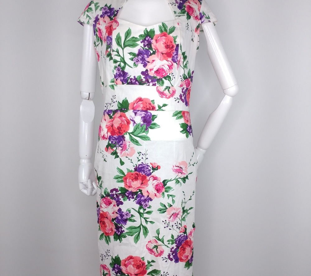 Vintage 80s Pin Up Betty Floral Dress Wiggle M